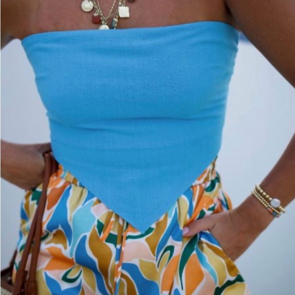 Vici x Caitlyn Collab Bahama Breeze Tie Handkerchief Top - Electric Blue